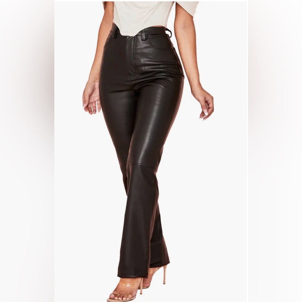 House of CB Inaya High Waist Faux Leather Pants in Black Size Small